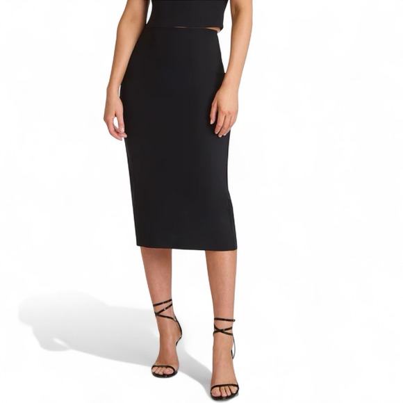 Emporio Armani Jersey Stretch Midi Pencil Skirt Size 2 Black Below Knee - Picture 1 of 16